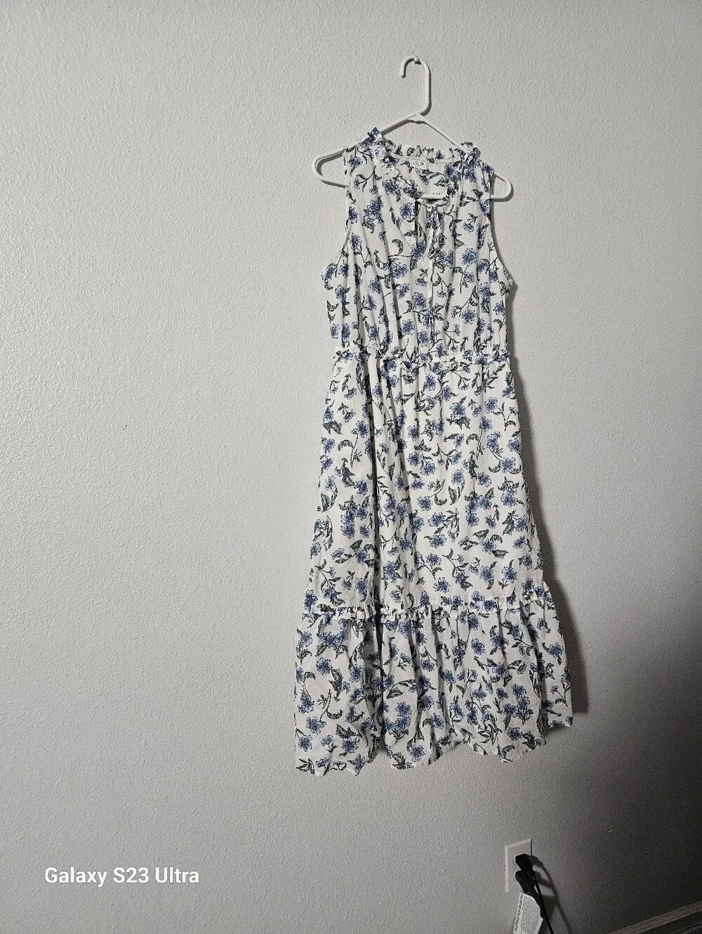 J. Crew White Midi Dress with Blue Floral Print Sz 12